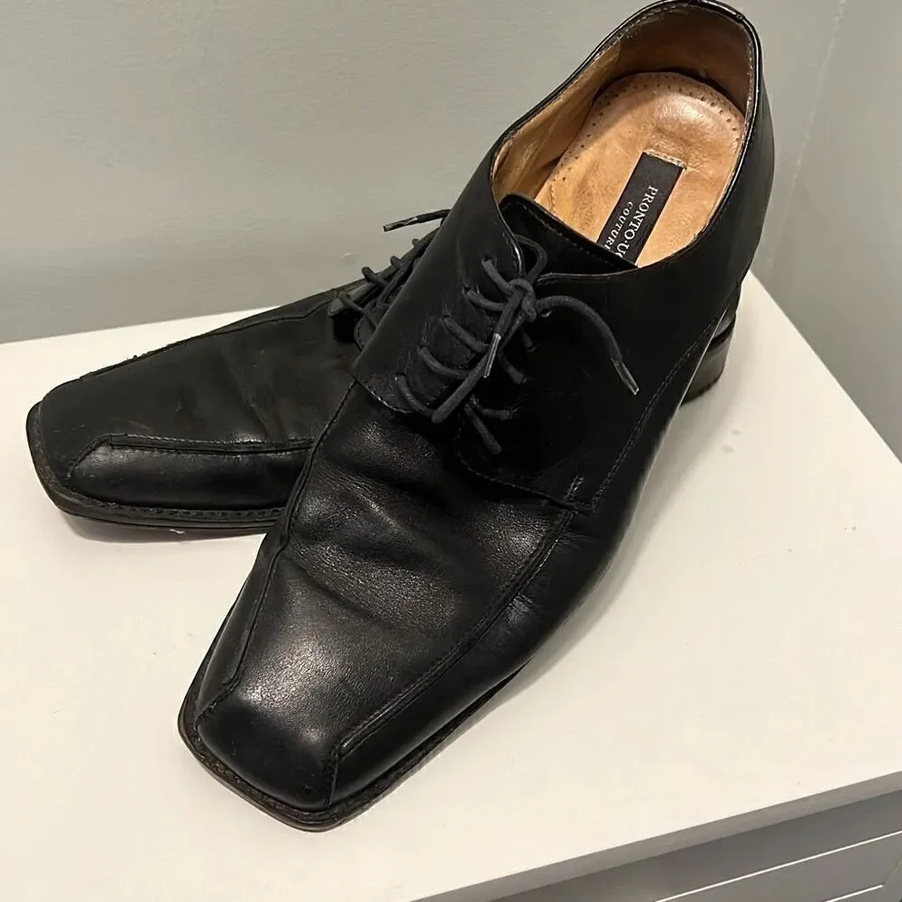 Pronto Uomo Men's Black Square Toe Lace Up Leather Oxford Shoes Size 10